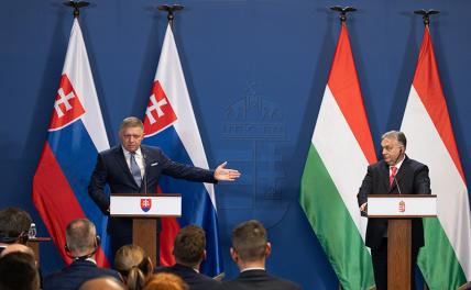 На фото: премьер-министр Венгрии Виктор Орбан (справа, сзади) и премьер-министр Словакии Роберт Фицо