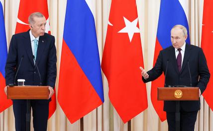 На фото: президент РФ Владимир Путин и президент Турции Реджеп Тайип Эрдоган (справа налево)