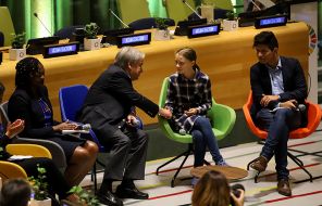 На фото: Соединенные Штаты Америки: шведская активистка Грета Тунберг во время климатического саммита в штаб-квартире ООН в Нью-Йорке