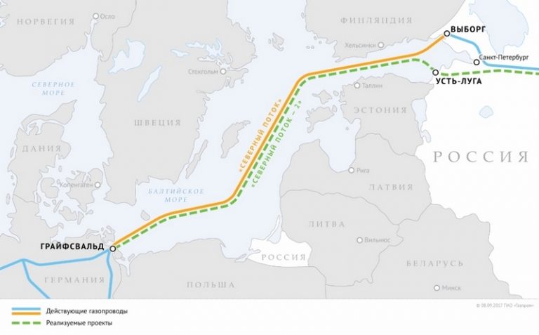 На фото: схема газопроводов «Северный поток» и «Северный поток — 2»