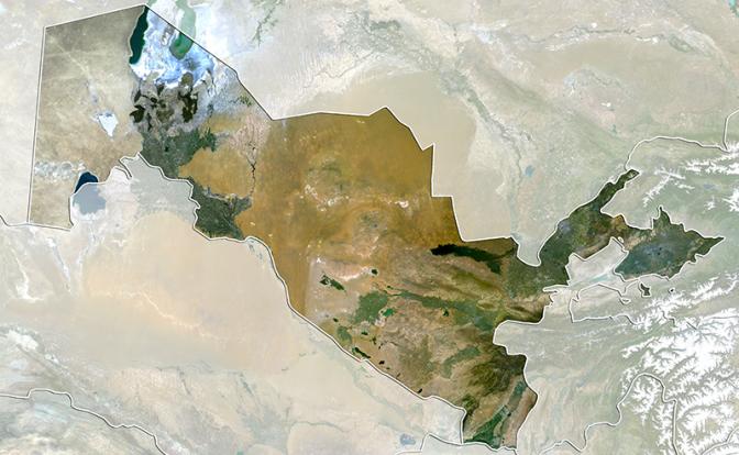 На фото: вид со спутника на границы Узбекистана