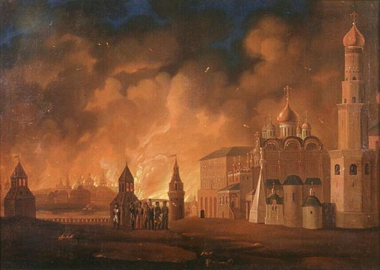 На фото: пожар Москвы на полотне А. Ф. Смирнова (1813)