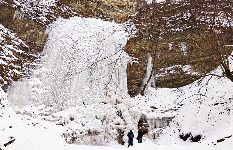 На фото: Аргунское ущелье. Никалоевские водопады. Февраль. 