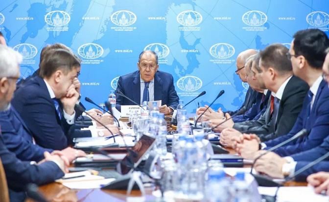 На фото: министр иностранных дел России Сергей Лавров на совещании руководителей территориальных представительств МИД в регионах