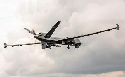 На фото: американский военный беспилотник MQ-9 во время полета.