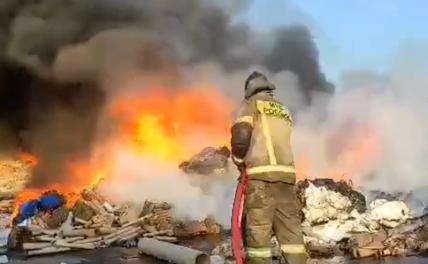 На фото: сотрудники экстренных служб во время тушения пожара на складе с макулатурой в Ростовской области, Аксай