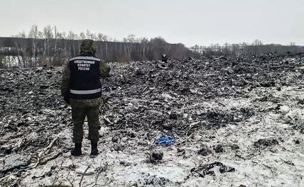 На фото: обстановка на месте крушения самолета Ил-76 в Белгородской области
