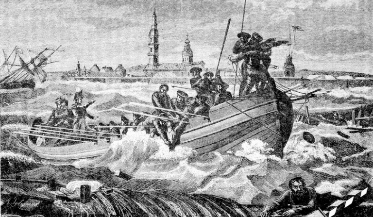 На фото: вода на улицах Санкт-Петербурга 7 ноября 1824 года.
