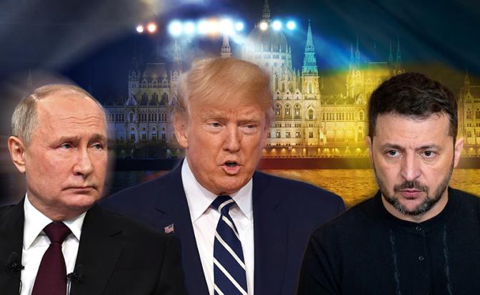 На фото:  Владимир Путин, Дональд Трамп и Владимир Зеленский