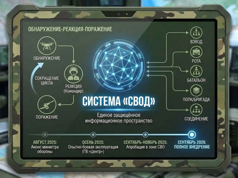 &laquo;Свод&raquo; армии России - это цифровая система, объединяющая командиров от взвода до соединения в единое защищённое информационное пространство для сокращения цикла &laquo;обнаружение-реакция-поражение&raquo;.