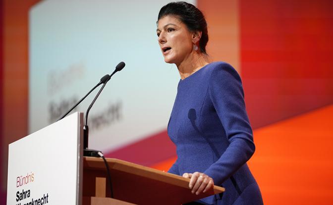 На фото: лидер немецкой партии «Союз Сары Вагенкнехт — За разум и справедливость» (ССВ) Сара Вагенкнехт