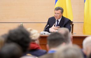 На фото: президент Украины Виктор Янукович во время пресс-конференции в выставочном центре "ВертолЭкспо" в 2014