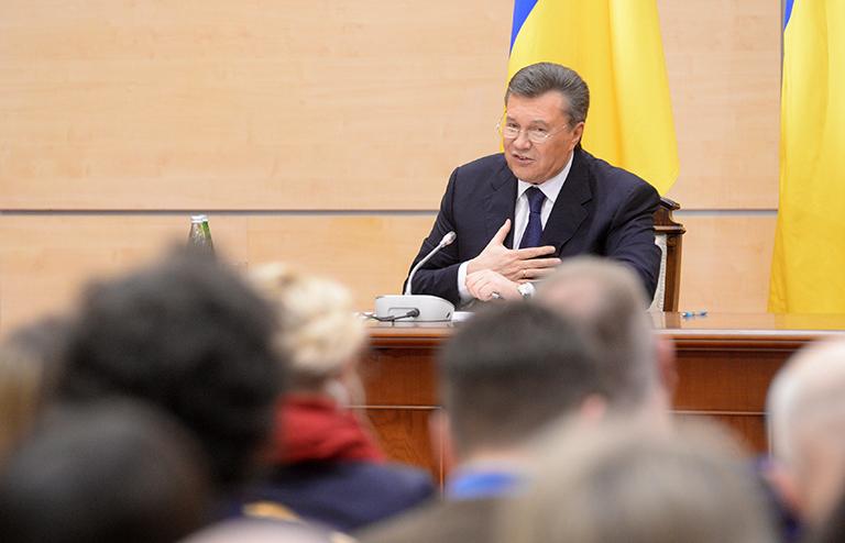 На фото: президент Украины Виктор Янукович во время пресс-конференции в выставочном центре "ВертолЭкспо" в 2014