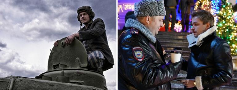 На фото: актер Александр Петров в фильме «Т-34» (слева) и комедии «Полицейский с Рублевки. Новогодний беспредел» (справа).