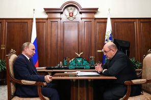На фото: президент РФ Владимир Путин и руководитель Федеральной налоговой службы Михаил Мишустин (слева направо) во время встречи в Кремле