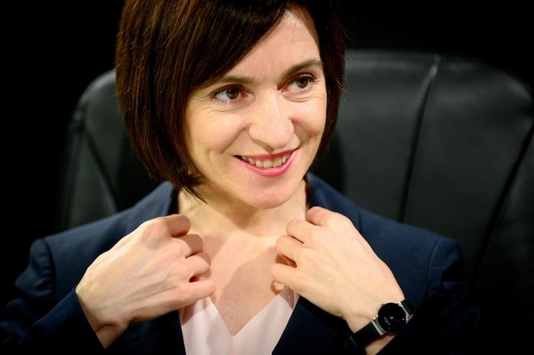 Молдавия. Кишинев. Премьер-министр Молдавии Майя Санду (на фото) во время интервью телеканалу TVC21. 29 июля 2019 года.