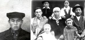 Семья Абиша Назарбаева: супруга Альжан, дети - Нурсултан, Сатыбалды, Болат, дочь Назипа и родственница Зейгуль, 1956 год