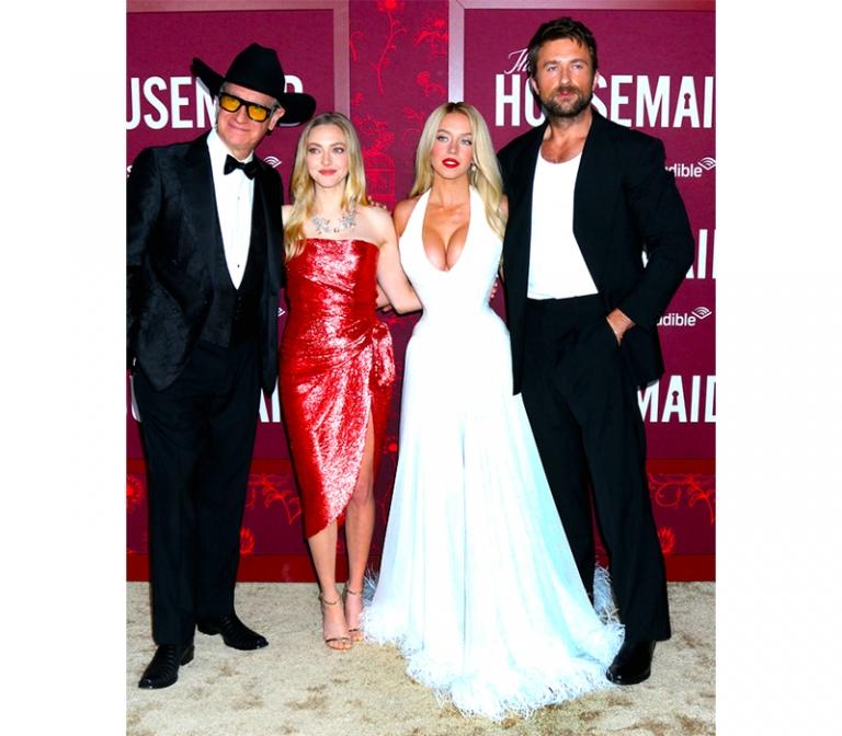 На фото: актеры Пол Фейг, Аманда Сейфрид, Сидни Суини, Брэндон Скленар на премьере фильма &laquo;Горничная&raquo; в кинотеатре TCL Chinese Theater IMAX в Лос-Анджелесе, Калифорния, США, 2025 год.