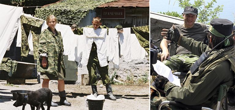 На фото: Юлия Пересильд и Алексей Учитель на съемочной площадке фильма "Кавказский пленный" по мотивам одноименного рассказа В.Маканина в Бахчисарайском районе, 2008 год