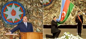 На фото: четвертый президент в истории Азербайджана Ильхам Алиев (на снимке слева) во время инаугурации, 2003 год.