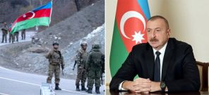 На фото: военнослужащие азербайджанской армии у села Дадиванк(слева).На фото справа: президент Азербайджана Ильхам Алиев